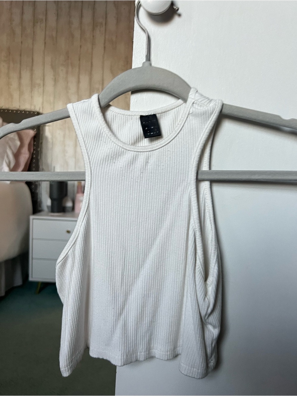 SHEIN White Ribbed Racerback Crop Tank